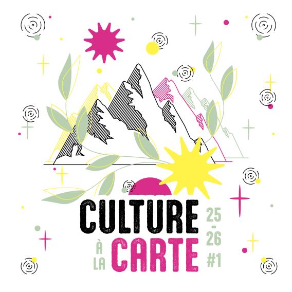 Visuel de montagnes, feuilles et soleils pour la carte "Culture à la carte 25-26"