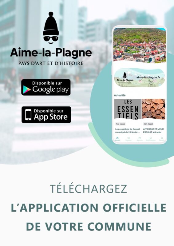 affiche montrant un téléphone où se trouve la nouvelle version de l'application Aime-la-Plagne