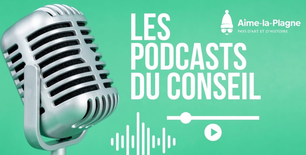 image intitulée les podcasts du conseil avec pour illustration un micro sur fond vert